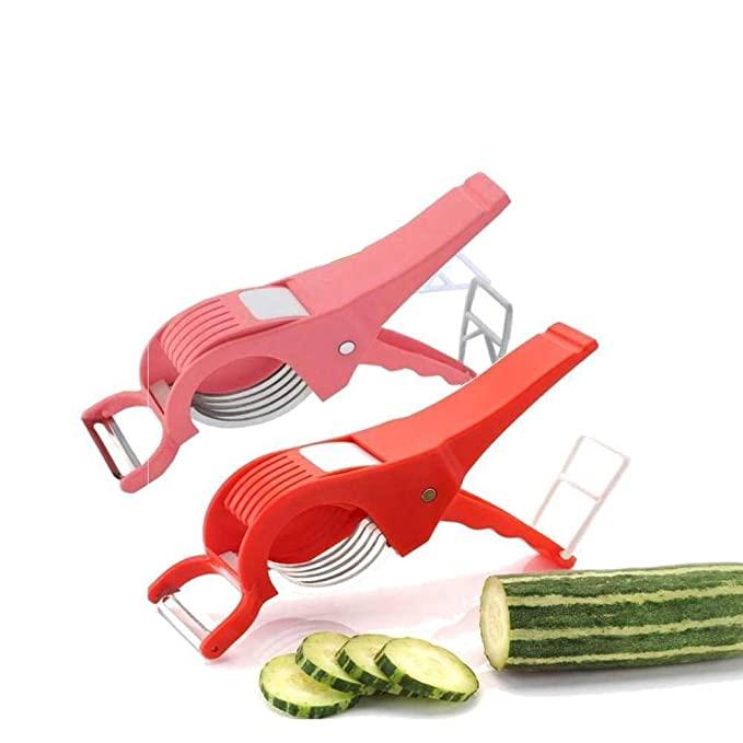 2 in 1 Vegetable Cutter with Peeler (Multicolour) / 2 in 1 Veg Cutter Stainless Steel 5 Blade Vegetable & Fruit Cutter for Kitchen - Pack of 1